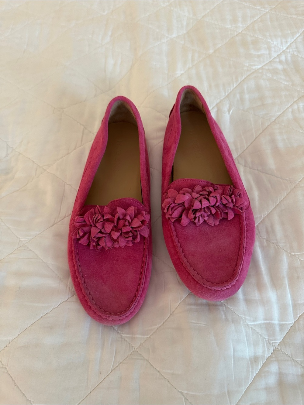 Women’s Fuchsia Suede Floral-Trim Loafers